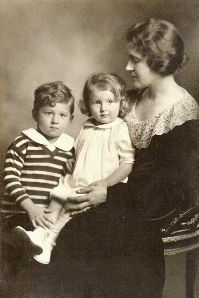 Myra Imogene Mead Cope with her two children, Maurice Erwin and Elinor Ariet Cope. Photo circa 1932. Myra was about 37 at the time this was taken.